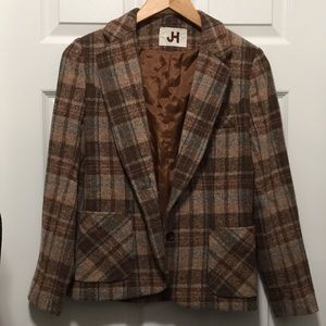 LAST DAY* Classic Plaid Brown/Tan Wool Blazer | XS